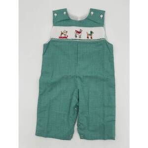 NEW RUTH AND RALPH boy's snow dog smocked norman longall in green